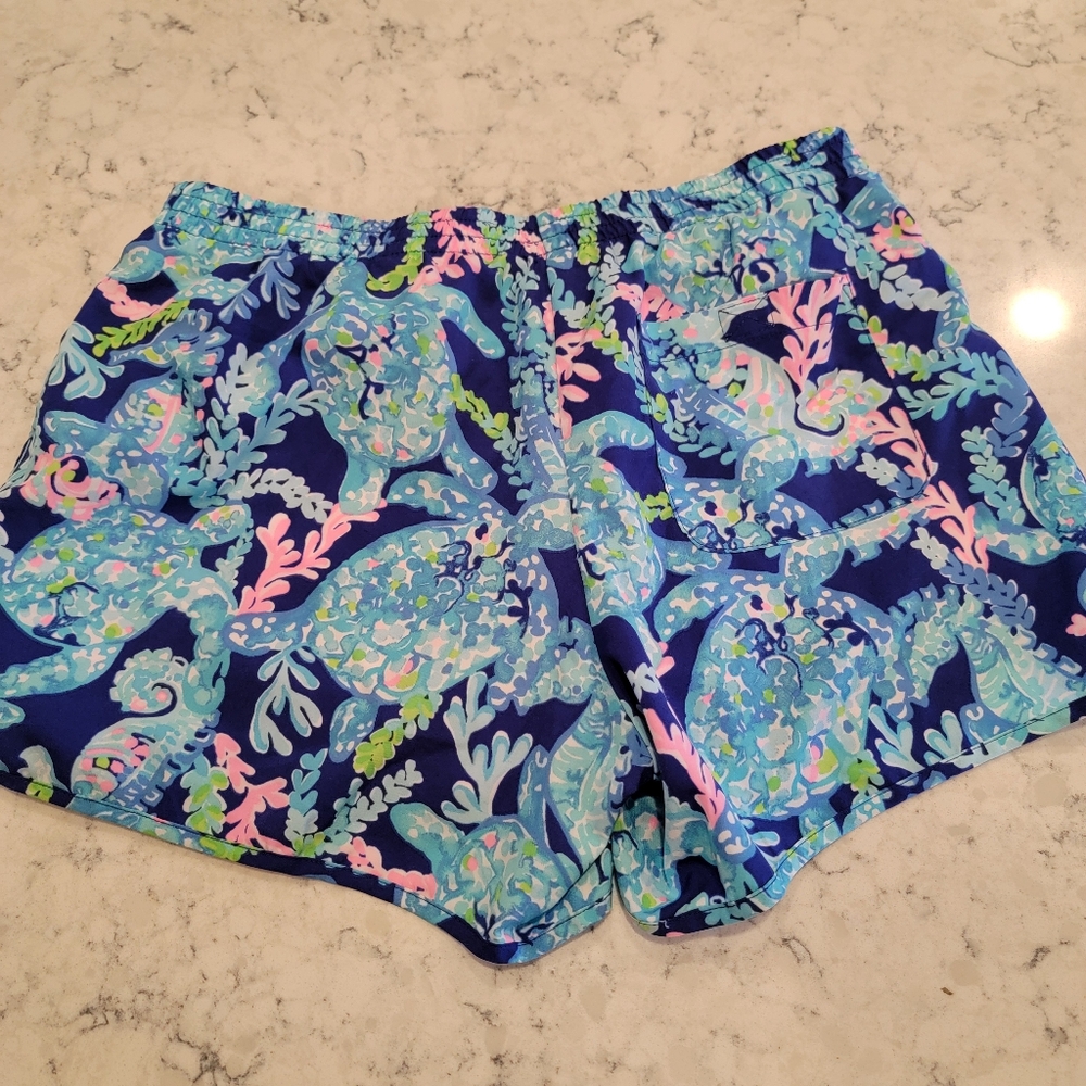 Lilly Pulitzer Pink and Blue Athletic Luxletic Shorts Vibrant Design Size Small - Picture 11 of 14